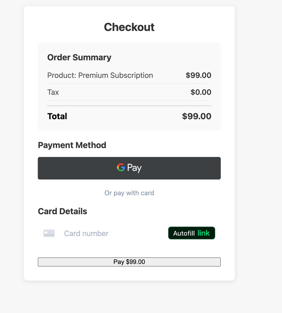 Working Stripe checkout page built by local Qwen